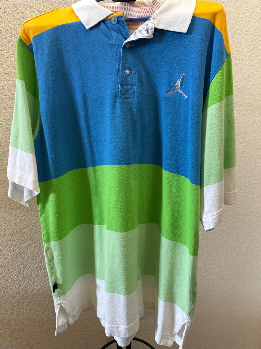 Jordan Colorblock Polo in Blue, Green & White with Yellow Accents